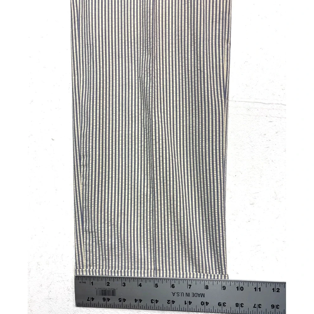Nautica 40L 34x34 Blue White Stripe Seersucker 2pc Pant Suit Cotton Pleated Cuff